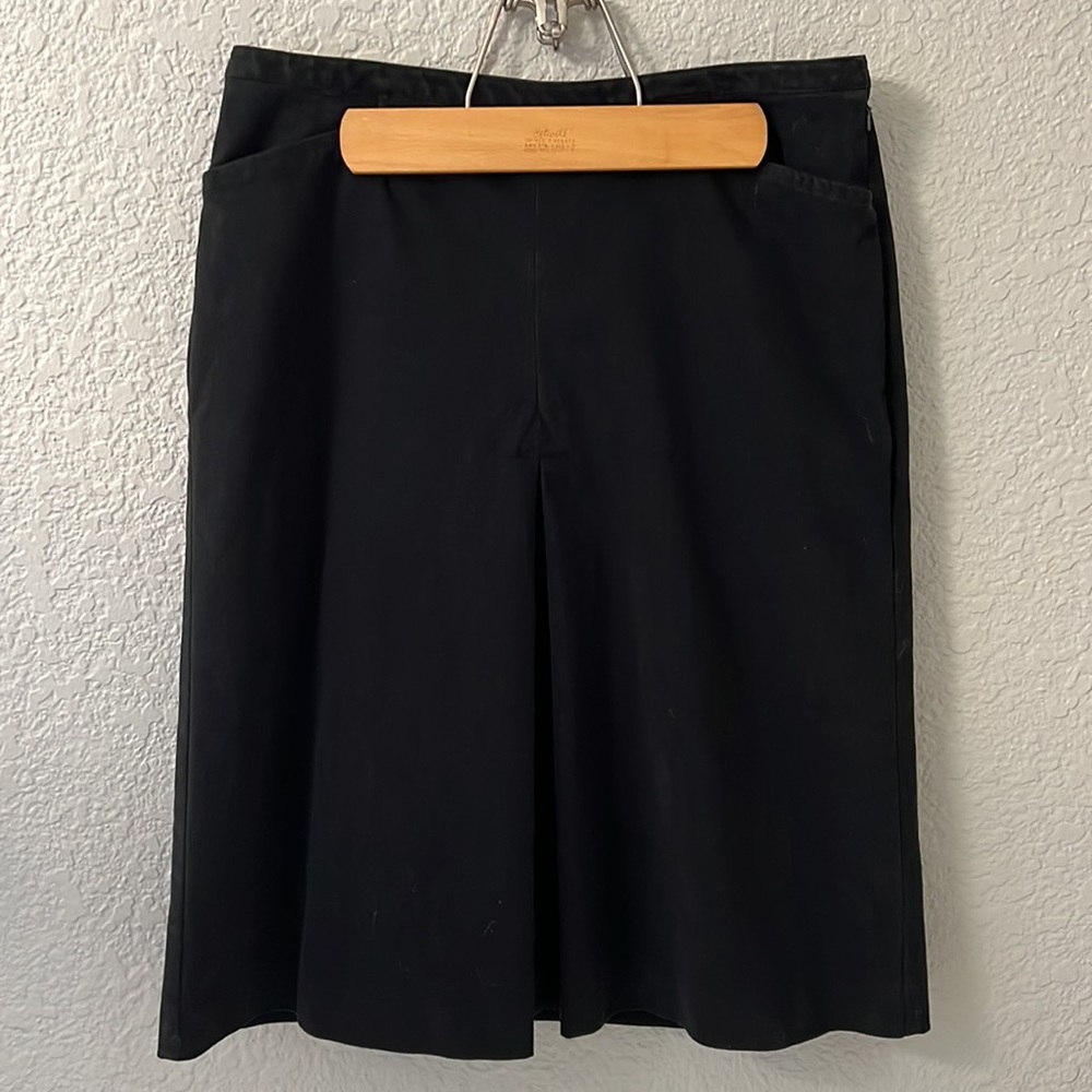 Talbots Stretch A-Line Slit & Pleat Front Skirt Cotton Spandex Black Size 10